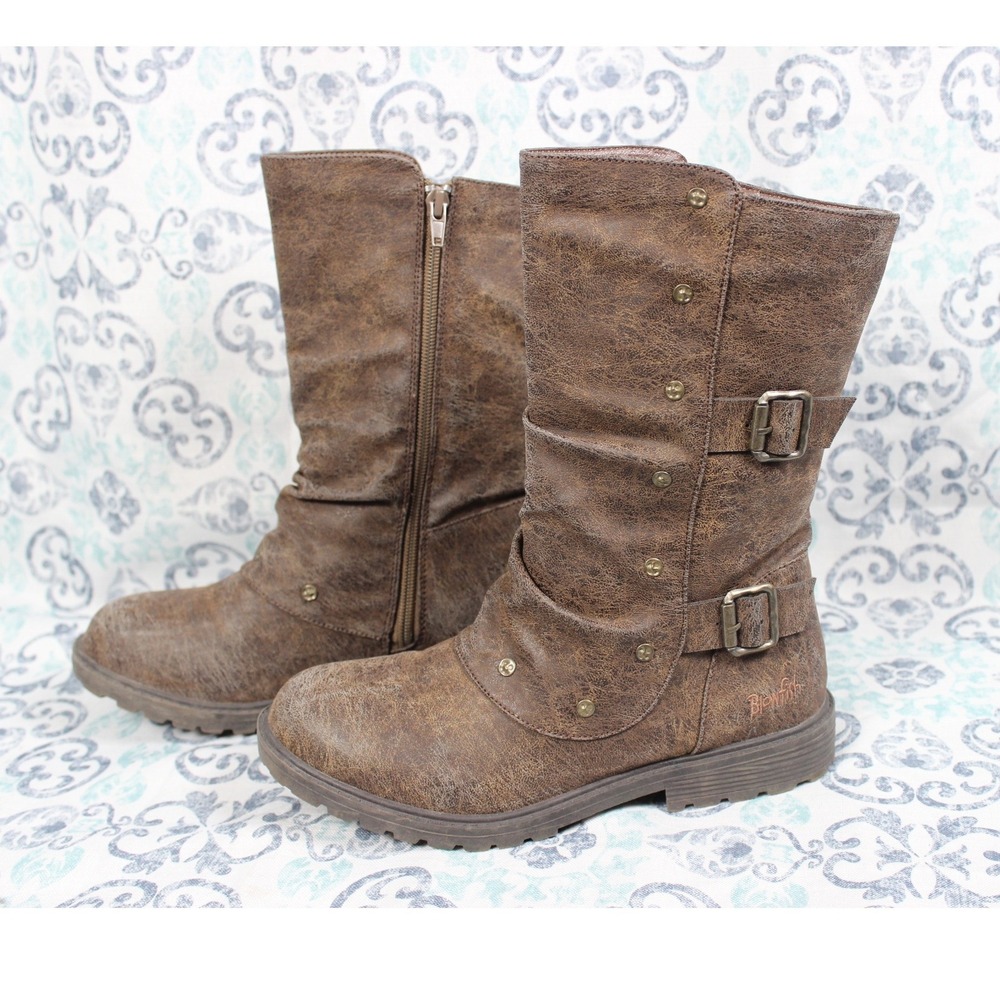 Blowfish Malibu Kids B148 Brown Distressed Slouchy Buckle Mid-Calf‎ Boots Size 5